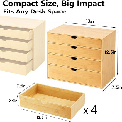 Neando Bamboo Desk Organizer with 2 Drawers, Wooden Countertop Drawers Organizer, Tabletop Storage Organization Box for Office & Home, No Assembly Needed