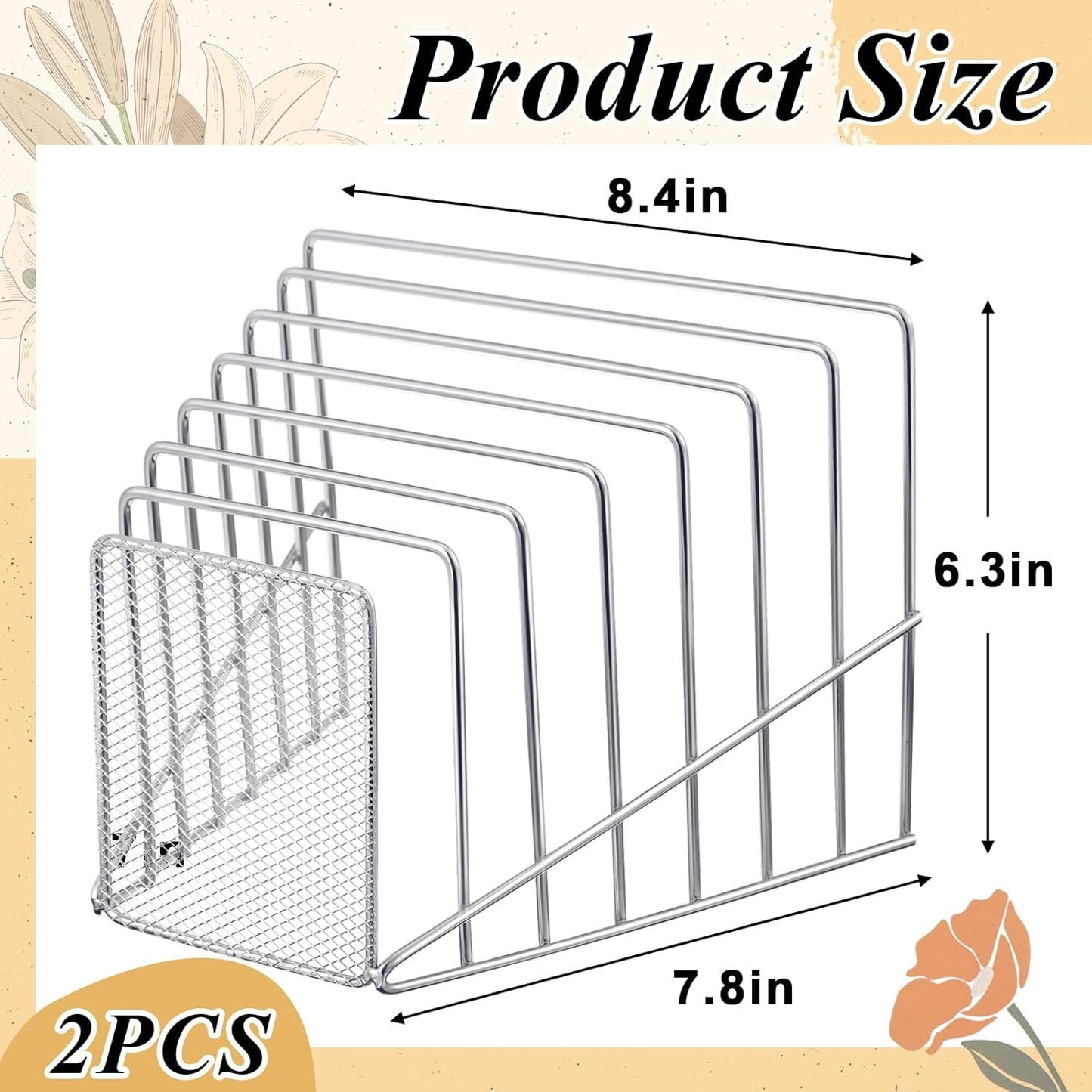 2 Pcs 7 Section Wire File Organizer for Desk, Metal Mesh Incline File Holder, Letter & Magazine Folder Rack, Desktop Paper Sorter for Home Office School (Golden)
