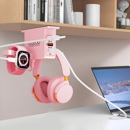 cozoo Headphone Stand with USB Charger Under Desk Headset Holder Mount 3 USB Charging Station,iWatch Stand Watch Dock Dual Earphone Hanger Hook,PC Accessories Gifts,UL Tested