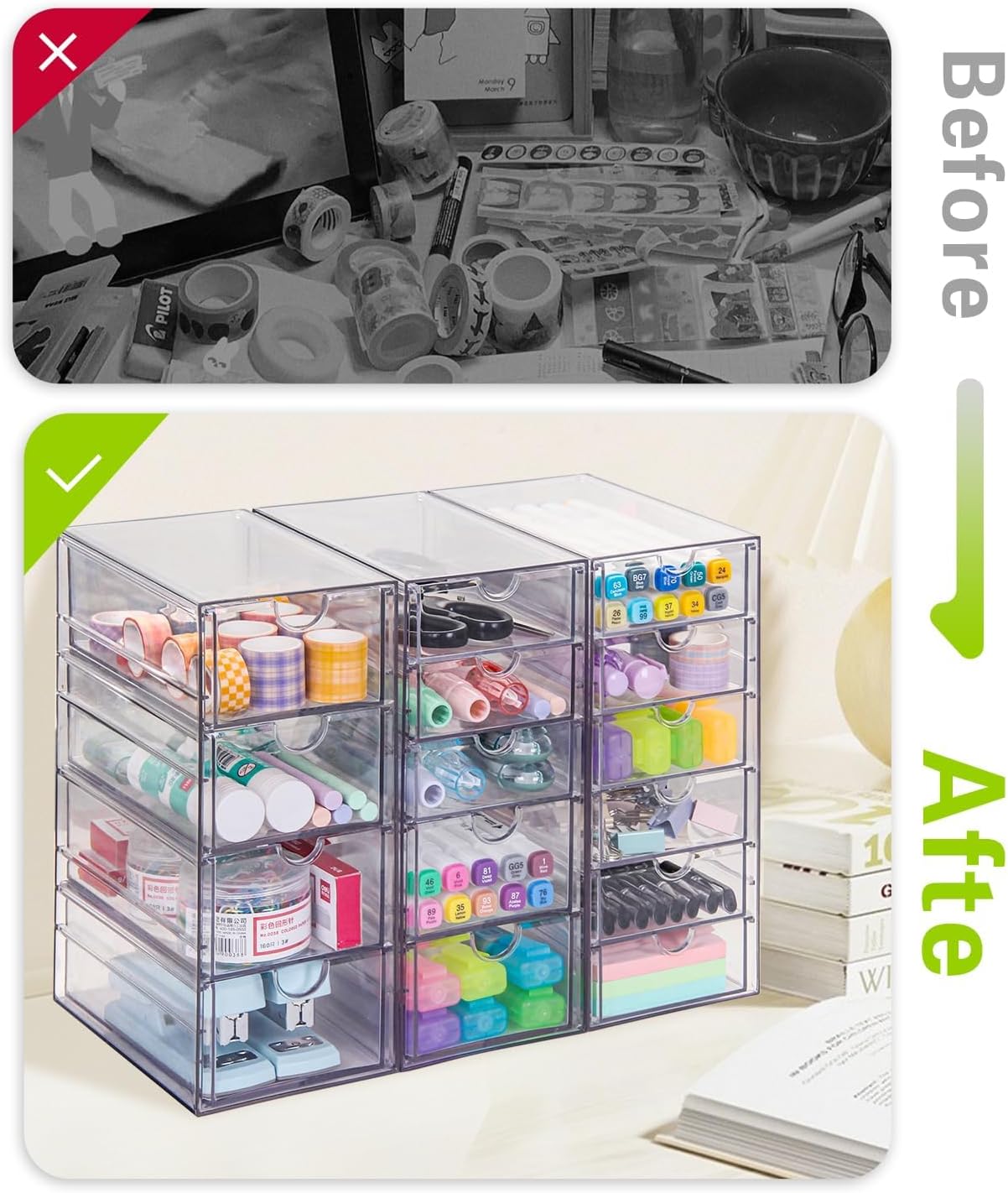 VZKAH Clear Acrylic Organizer with Drawers | 15-Drawer Desktop Unit | Makeup & Desk Organization and Storage Box for Office, Craft, Vanity Table, Bathroom, Home Essentials