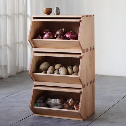 Stackable Solid Wood Storage Chest,Hall Entryway Cabinet,Bins with Lids,Modular Wooden Multi-use Box,Closet Storage Organizers,Drawers,Potato,Onion,Bread,Classify by Items,7.75”W(1 Pack)