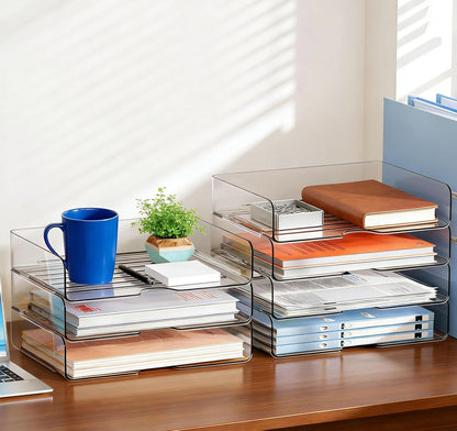 4-Tier Large-Capacity Paper Organizer, File Organizer for Desk, Stackable Paper Tray for Office, Home and School