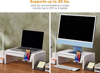 Bostitch Office Konnect Adjustable Monitor Stand Riser, 4 Height Adjustments, Built-In Cable Management, Rubber Feet - Black