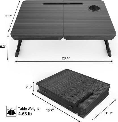 BUYIFY Foldable Laptop Bed Desk for Couch, Sofa - Large Lap Desk Tray Table with Cup Holder and Tablet Slot - Portable Notebook Stand for Eating, Writing, Studying and WFH -NEW-006