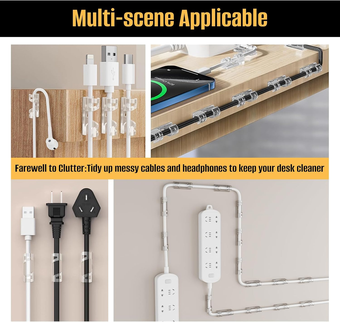 50 Pcs Self Adhesive Cable Clips,Upgraded Cable Management with Screw Hole,Strong Cord Organizer for Under Desk,Car,TV PC,Christmas Light Indoor/Outdoor-S