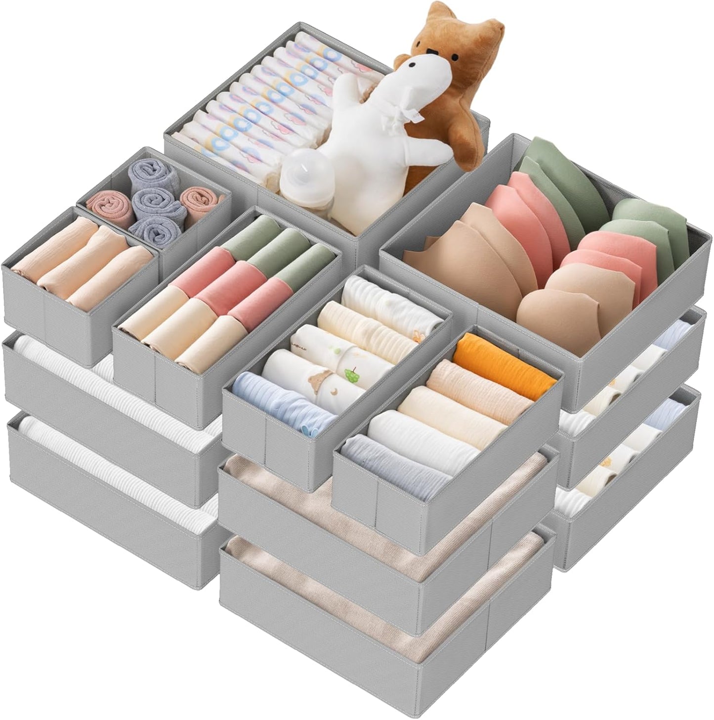 Criusia Drawer Organizer Clothes, 10 Pack Dresser Organizer for Baby Clothes, Underwear, Sock- Foldable Closet Organization and Storage Dividers Bins for Nursery, Bedroom (Beige)