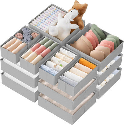 Criusia Drawer Organizer Clothes, 10 Pack Dresser Organizer for Baby Clothes, Underwear, Sock- Foldable Closet Organization and Storage Dividers Bins for Nursery, Bedroom (Beige)