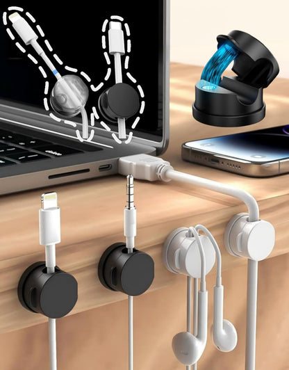8 Pack Magnetic Cable Organizer [1s Lock] Spring Cable Management Clips, Desktop Cable Management Clips, Cord Holder for Office Desk, Black and White, Strong Magnet Wire Clips (Black)