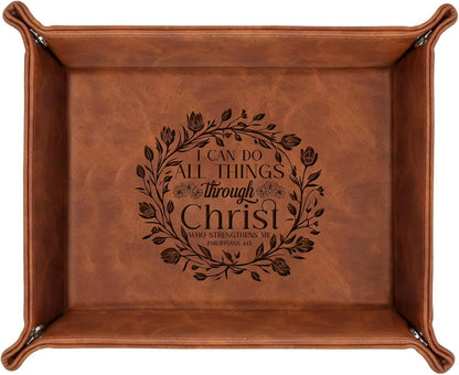 Personalized Engraved Leather Tray for Men with Engraved Name, PU Leather Valet Organizer for Dad, Custom Gift for Him, Custom Catchall Tray for Desk, Office, Accessories Travel Organizer for Men