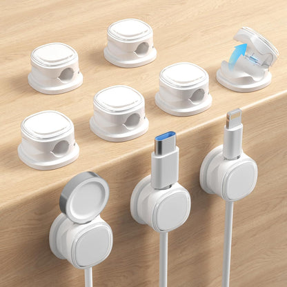 9 Pack Cord Organizer, Spring Cable Management, Adhesive Cute Cable Holder Clips, Phone Charger Wire Keeper for Desk Nightstand Car Office (9-Pack White_Orange_Blue)