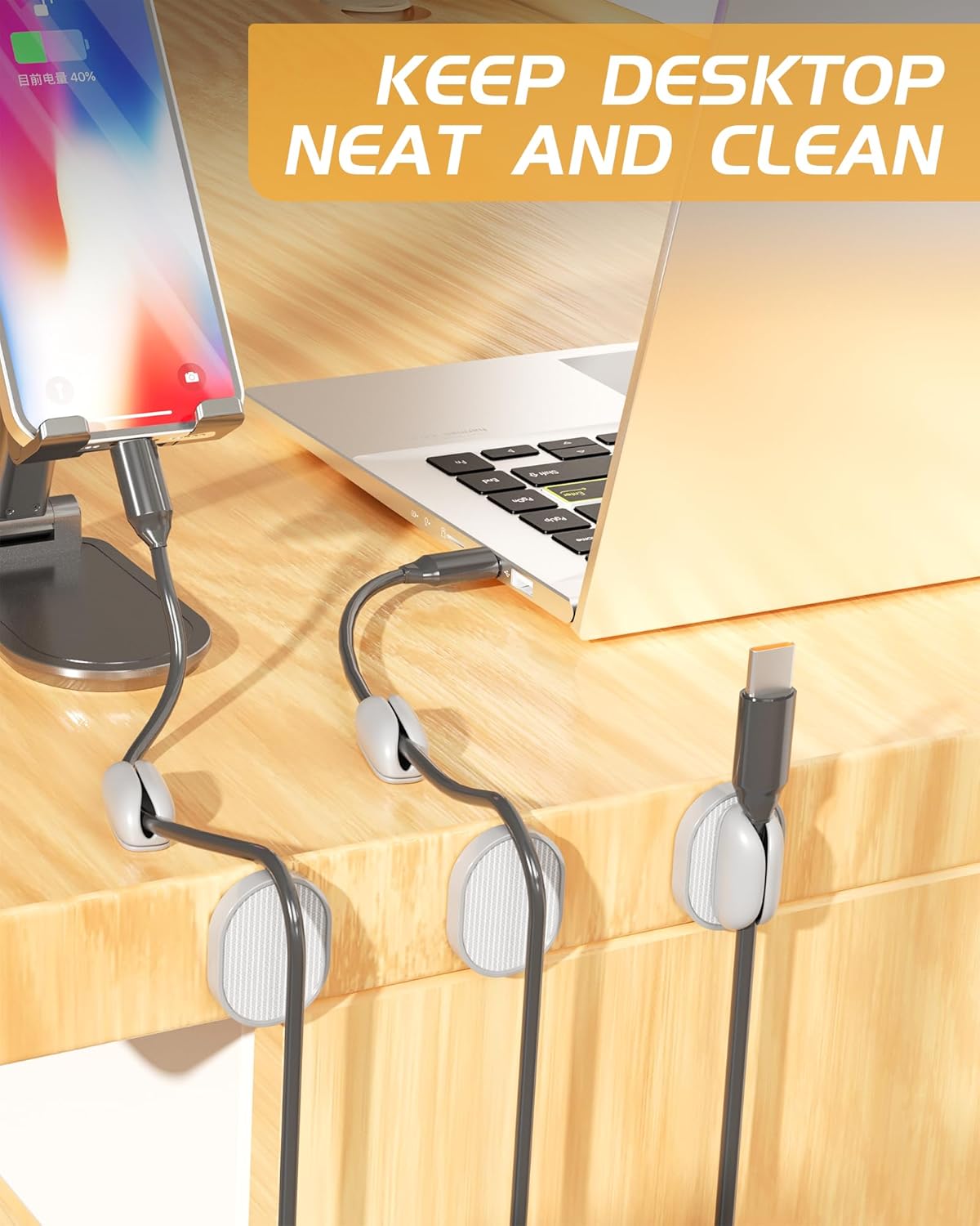 5-Pack Magnetic Cable Clips Cord Organizer - Smoothly Adjustable, Puretor Desk Cable Management Clips. Ideal Wire Holders for Desktop, Nightstand, Wall - Perfect for Home Office, Phone, Car (Black)