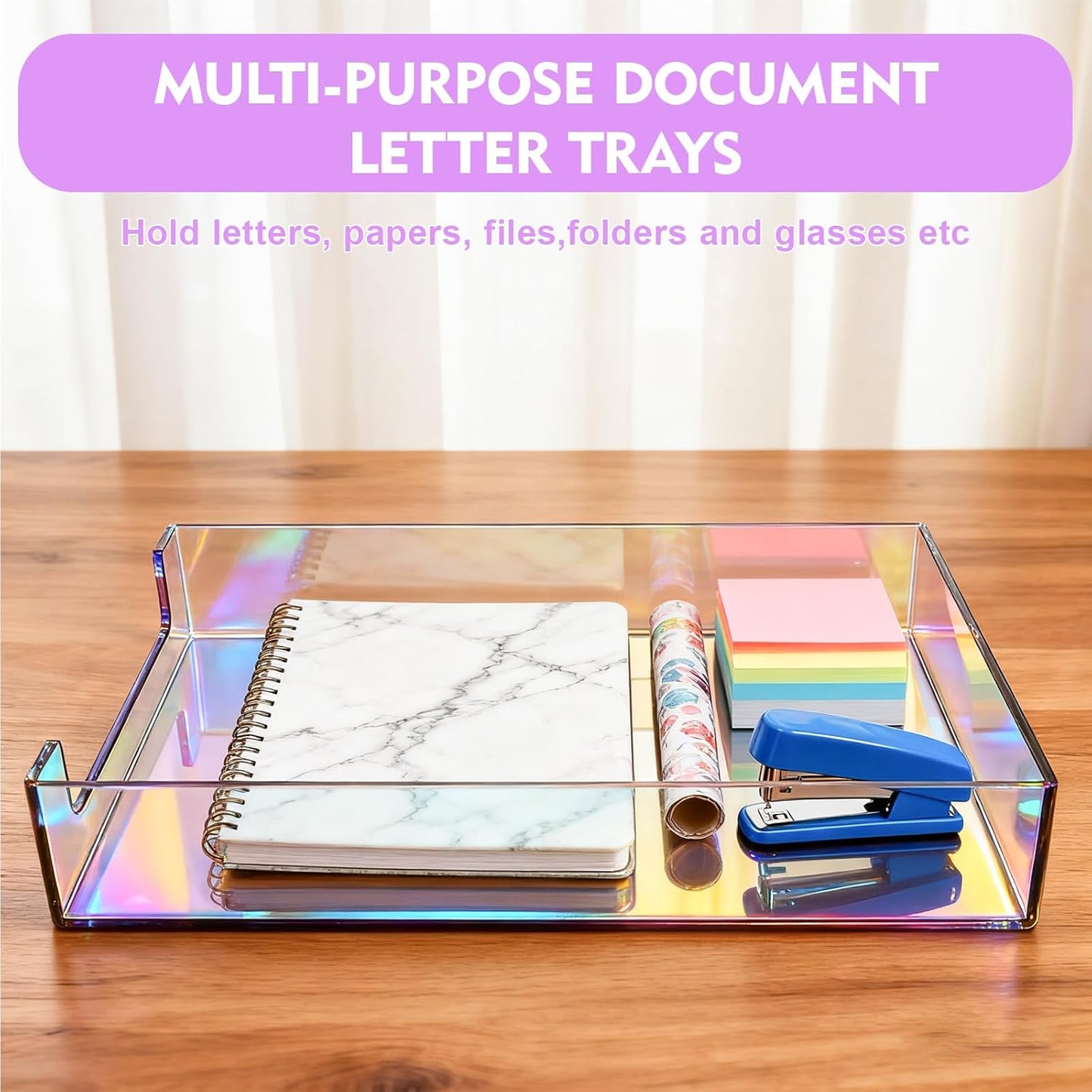 Paper Tray Acrylic File Organizer for Desk Letter Tray Desk Organizer Document Holder Sorter Storage for A4 Office Supplies Magazines, 13.8x10.6x2.4 Inches, Neon Pink