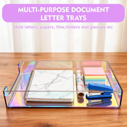 Paper Tray Acrylic File Organizer for Desk Letter Tray Desk Organizer Document Holder Sorter Storage for A4 Office Supplies Magazines, 13.8x10.6x2.4 Inches, Neon Pink