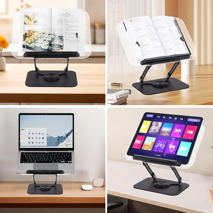 ASIEIT Desk Clamp Book Stand, Aluminum Book Holder Adjustable Height & Angle, Cookbook Stand for Kitchen, Recipe Book Holder with 360° Swivel Base, Book Stand for Reading, Office, Laptop