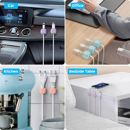 AhaStyle 6 Pack Magnetic Cable Organizer [1s Lock] Cord Holders Clips Strong Adhesive Cord Keeper [Smooth Adjustable] Hide Wire Cord Organizer for Nightstand Kitchen Car Office (Lavender)
