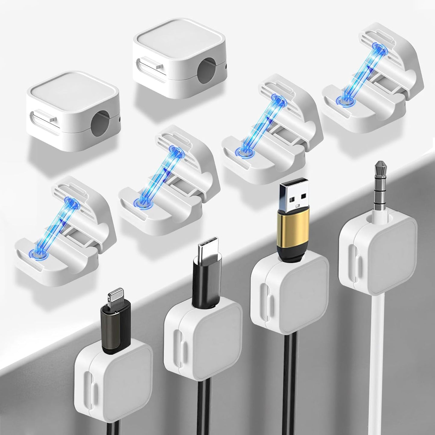10 Pack Desk Cable Strong Adhesive Management Clips，Organize Phone Charging Magnetic Cable Wire Holder, Easy to Open, for Desk, Wall, Office, Car,Nightstand(Black)