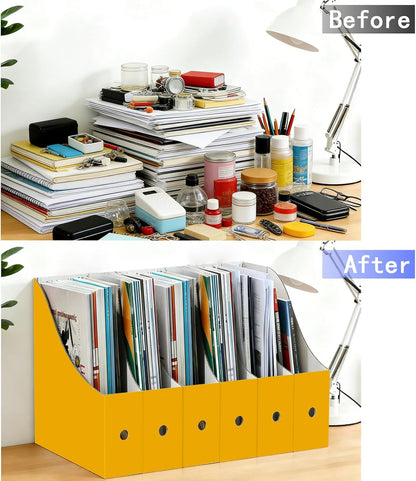 Limitliho Magazine File Folder Holder for Desk, Book Bins for Classroom Library,Office,Home, 10.6" H x 10.2" L x 3.5" W in Cardboard Paper Organizer (Six color, 6 Pack)