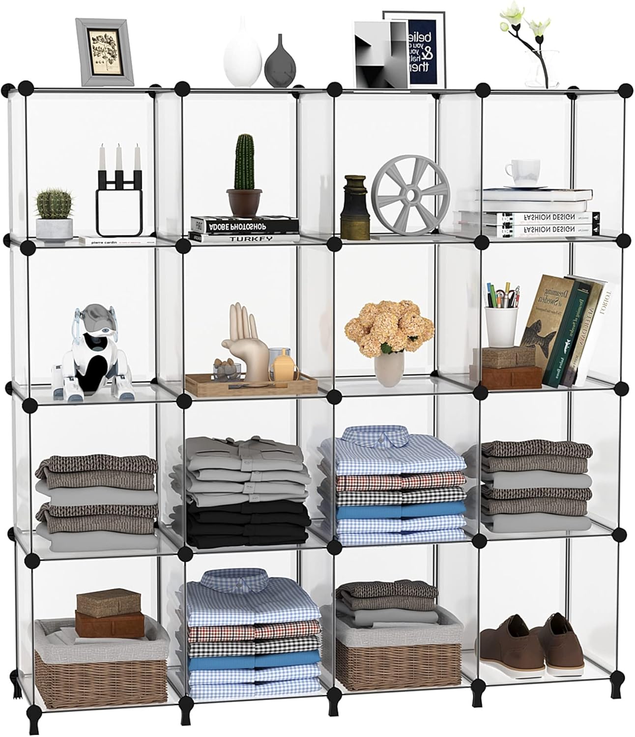 AWTATOS Cube Storage Organizer, 16 Cube Closet Organizer, Stackable Storage Cube Shelves, DIY Portable Closet Clothes Organizer Shelving for Bedroom, Closet, Wardrobe, Bathroom, White