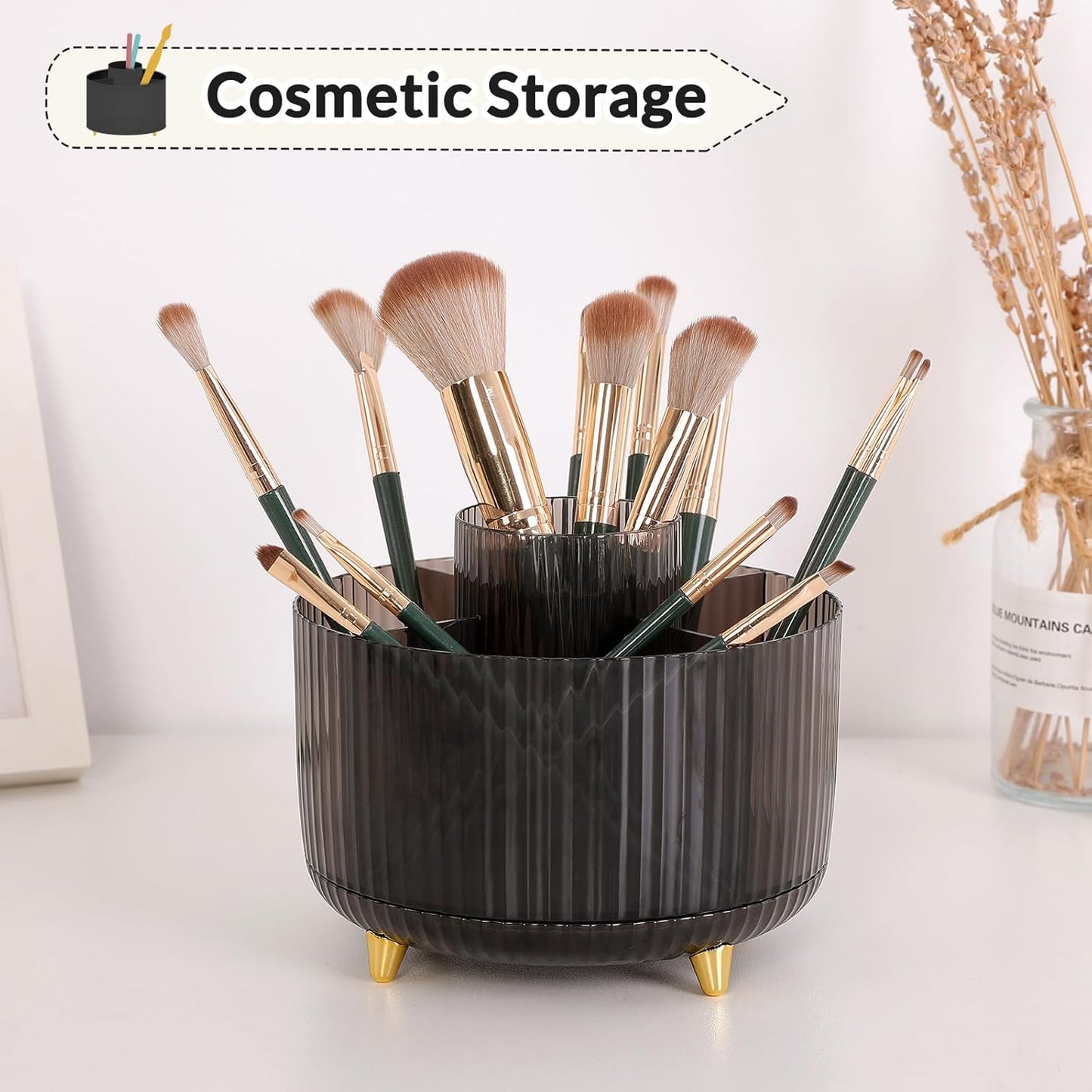 SKYDUE Rotating Pencil Pen Holder, Pen Organizer with 5 Slots - Aesthetic Desk Organizer and Accessories for School, Home, Office Supplies
