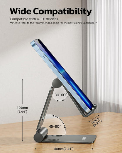 Nulaxy Dual Folding Cell Phone Stand, Fully Adjustable Foldable Desktop Phone Holder Cradle Dock Compatible with iPhone 17 16 15 14 13 12 11 Pro Max Xs Xr X 8, Nintendo Switch, All Phones