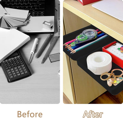 2 Packs Under Desk Drawers, Slide Out Drawer Attachment, Plastic Desk Accessories & Workspace Organizers, Self-Adhesive Hidden Desktop Pen Holder for Office School Home (Black)