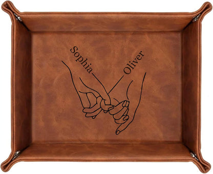 Personalized Engraved Leather Tray for Men with Engraved Name, PU Leather Valet Organizer for Dad, Custom Gift for Him, Custom Catchall Tray for Desk, Office, Accessories Travel Organizer for Men