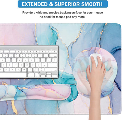 Memory Foam Ergonomic Keyboard Wrist Rest Pad and Mouse Wrist Rest Support Mouse Pad Set for Office Gaming Easy Typing-Pink Fluid