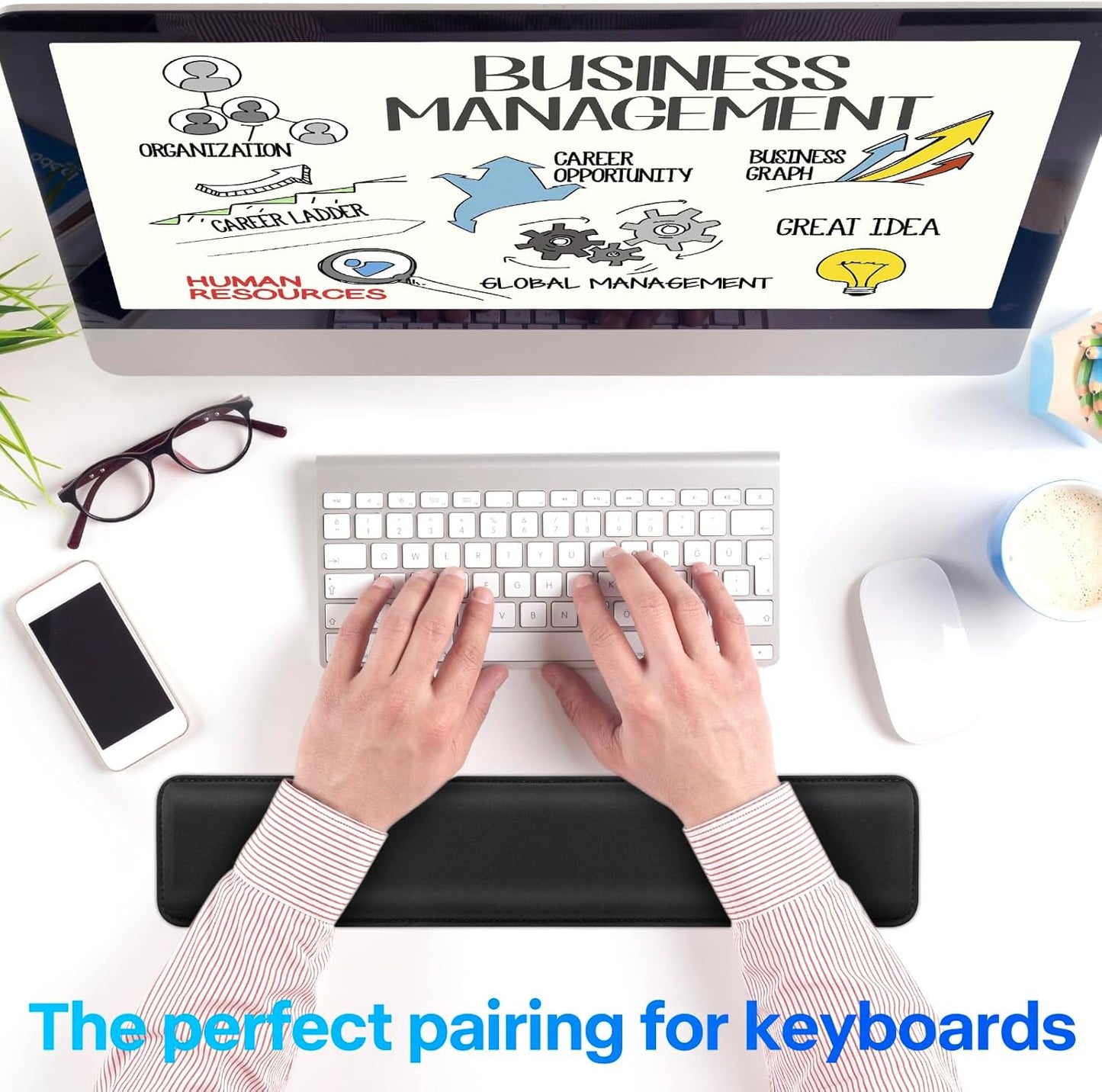 Yolanda Keyboard Wrist Rest Memory Foam, Easy Typing Pain Relief, Keyboard Mouse Pad Set for Computer, Laptop, Home & Office
