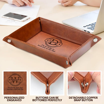 Personalized Engraved Leather Tray for Men with Engraved Name, PU Leather Valet Organizer for Dad, Custom Gift for Him, Custom Catchall Tray for Desk, Office, Accessories Travel Organizer for Men
