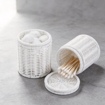Clear Acrylic Cotton Swab Ball Holder Qtip Organizer with Lid 2-Grid Canister for Make Up Pads, Floss Picks, Vanity Storage,Bath Salts, Cosmetics, Home Bathroom Decor (DP004)