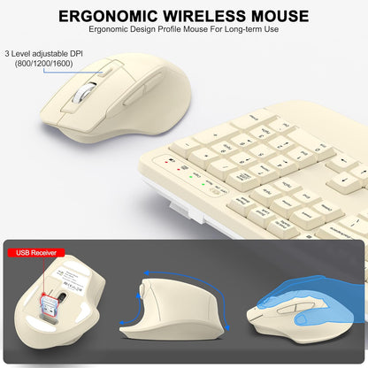 Wireless Keyboard and Mouse Combo, 2.4G Full Size Wave Keys Ergonomic Keyboard with Wrist Rest and 3-Level DPI Adjustable Wireless Ergonomic Mouse for Windows, Mac OS Desktop/Laptop/PC(Black)