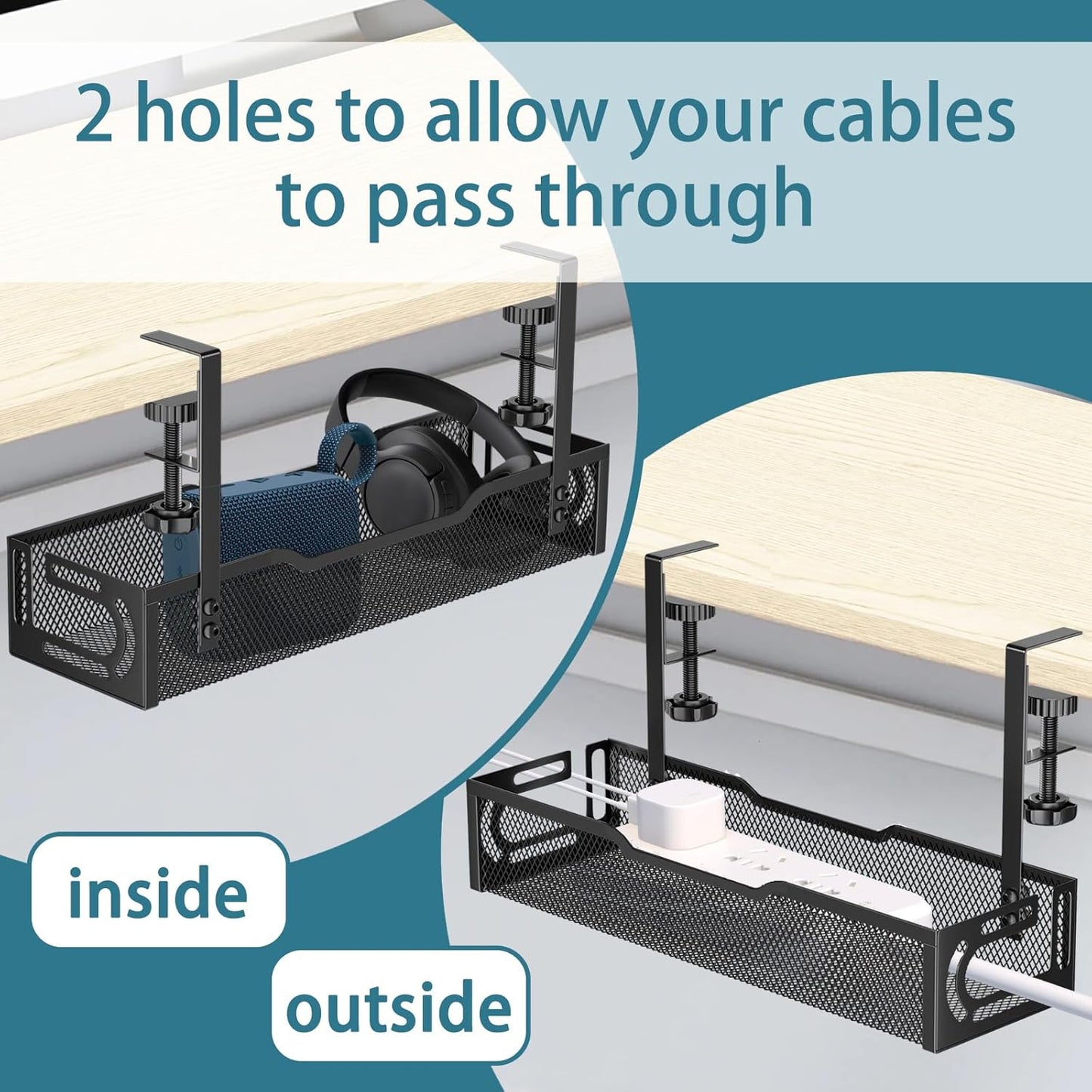 Under Desk Cable Management Tray, No Drill Mesh Desk Cable Tray, Wire Management Tray Cable Management Rack, Wire Organizer and Cable Management Box (White)