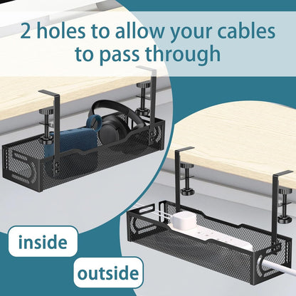 Under Desk Cable Management Tray, No Drill Mesh Desk Cable Tray, Wire Management Tray Cable Management Rack, Wire Organizer and Cable Management Box (White)