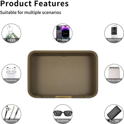Luxury Leather Valet Tray Desktop Storage Organizer,Bedside Vanity Catchall Tray Nightstand Caddy Holder for Cosmetic,Jewelry,Watch,Keys,Phone,Wallet,Remote Controller,Pen,Black