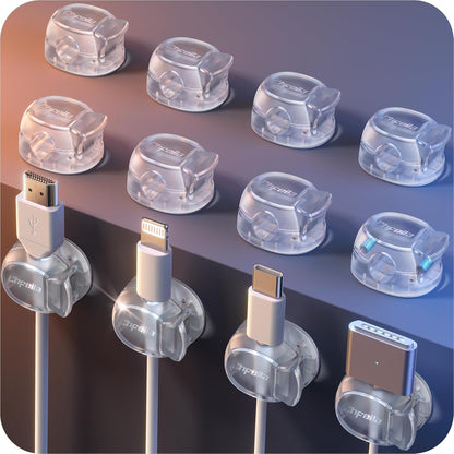 8Pack Cord Organizer [Dual Spring & Clasp, Max Secure] Cable Clips - Chfeila Cable Management, Adhesive Phone Charging Wire Holder for Nightstand/Wall, Home Office Desk Accessories Decor Essentials