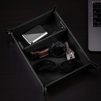 BONNY DODO Valet Tray for Men PU Leather Tray Organizer with Partition, Storage Keys, Watch & Practical Storage for Table Nightstand Living Room Bedroom (Dark Brown-Square)