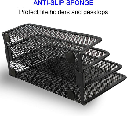 Desk Mail Organizer, File Holder Letter Sorter with 3 Vertical Upright Metal Mesh Compartments Document, Filing, Folders, Mail, Paper Organizer for Home or Office Desktop (2PCS)