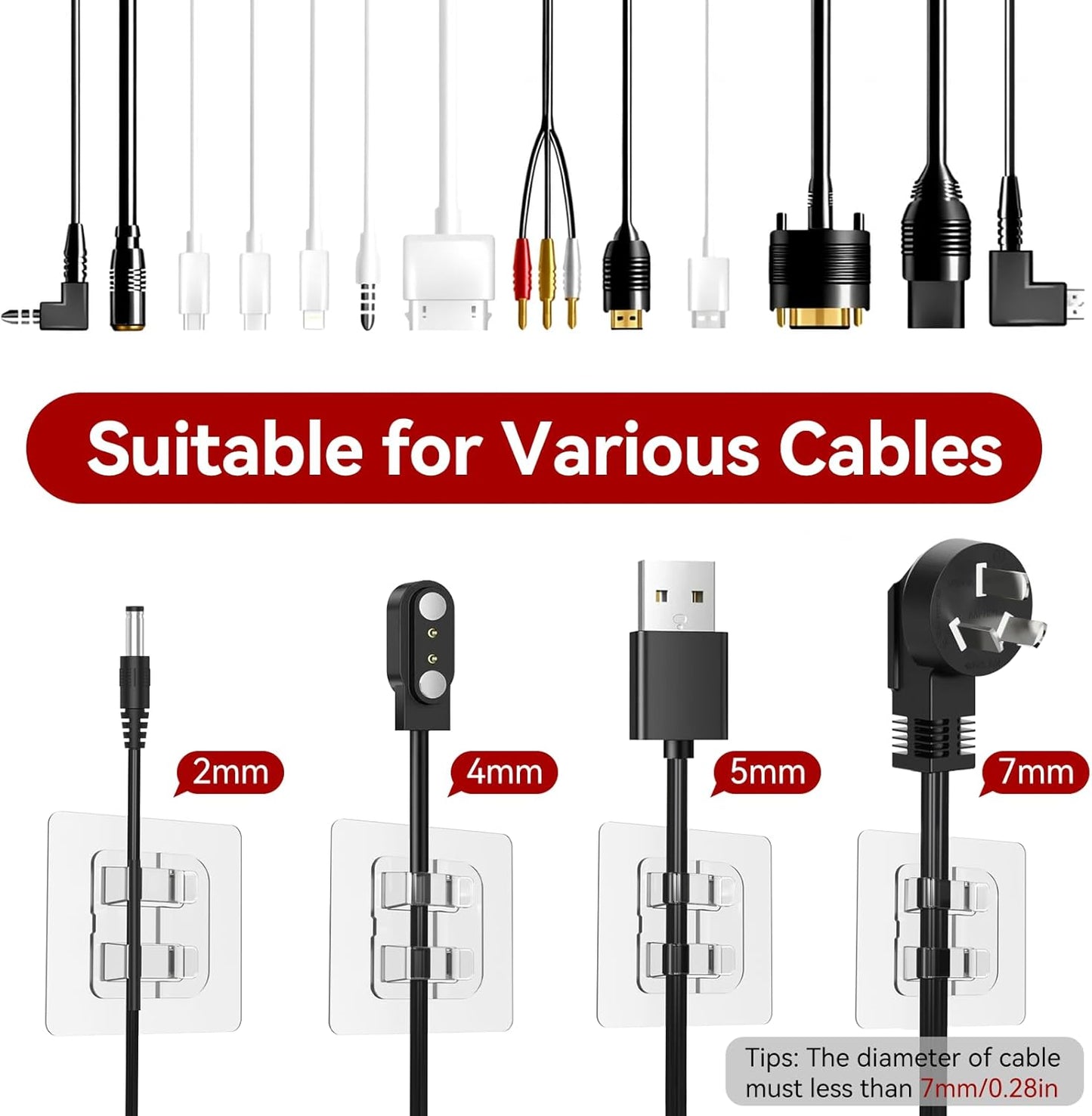 Latoxcaa 120PCS Heavy-Duty Adhesive Cable Clips, Clear Traceless Cord Organizer & Wire Holders for Wall, Desk, Car, LED Strips and Outdoor Lights (Small)
