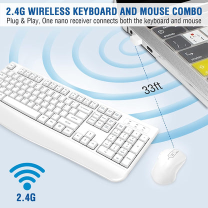 Wireless Keyboard and Mouse Combo, EDJO 2.4G Full-Sized Ergonomic Computer Keyboard with Wrist Rest and 3 Level DPI Adjustable Wireless Mouse for Windows, Mac OS Desktop/Laptop/PC