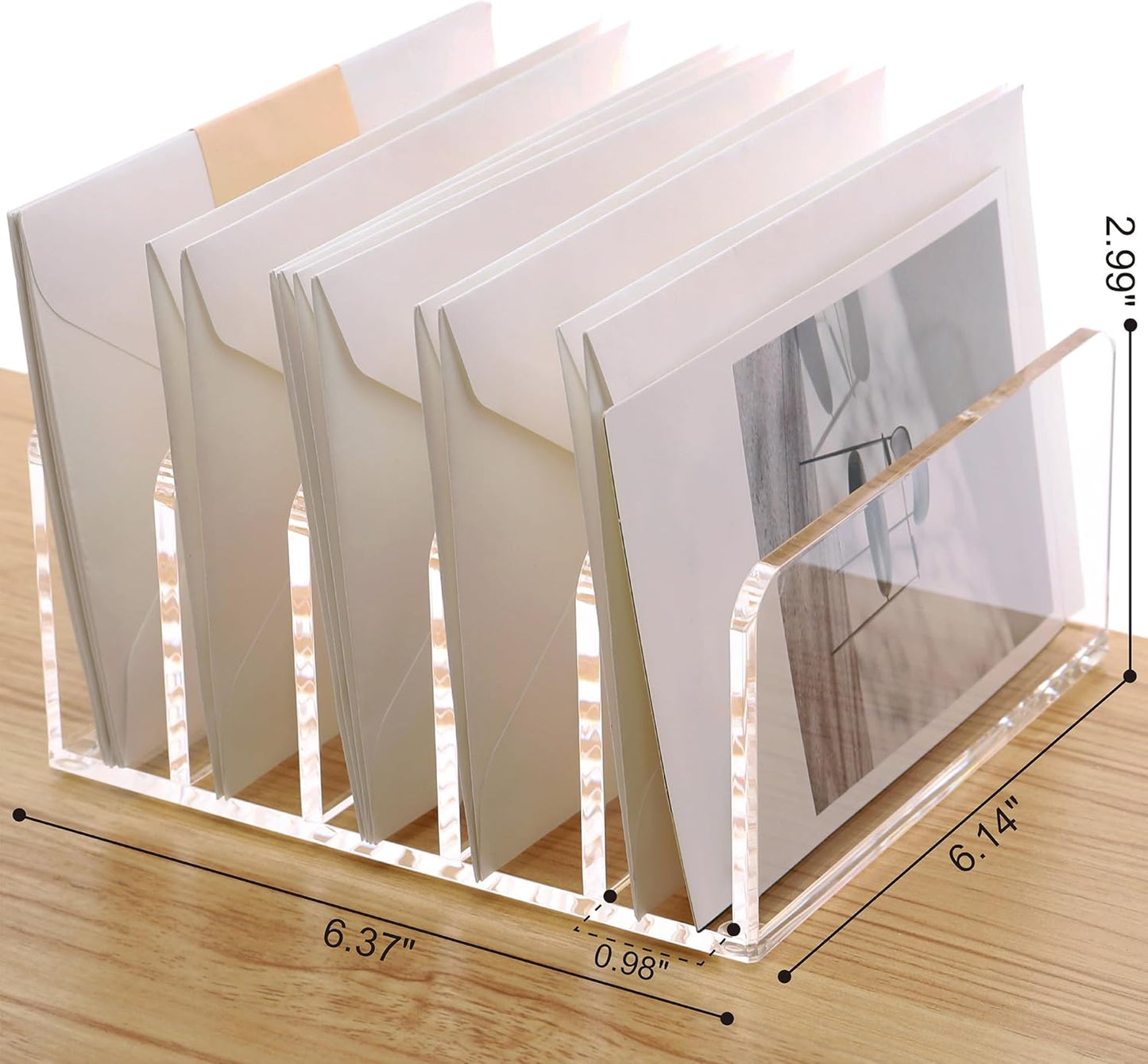 SANRUI Acrylic File Mail Desktop Organizer Sorters,3 Compartments Laddered Clear Desk Letter Organizer Office Document Sorter,Multifunction Envelope Folder Racks Holders for Office,Home, School