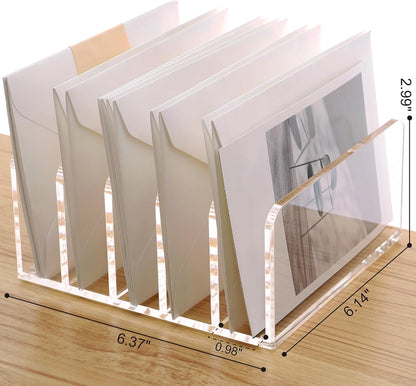 SANRUI Acrylic File Mail Desktop Organizer Sorters,3 Compartments Laddered Clear Desk Letter Organizer Office Document Sorter,Multifunction Envelope Folder Racks Holders for Office,Home, School