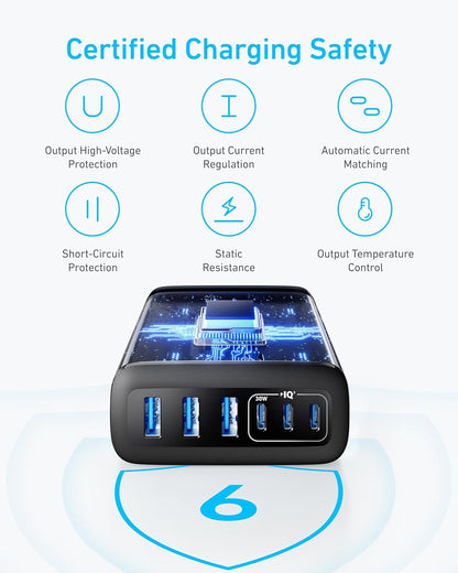 Anker Desktop Charger, Fast Charging USB C Charger with 112W Max 6-Port Desk Accessories for Home Office, Campatible with Multiple Devices, iPhone, iPad, MacBook, Galaxy and More (Cable Not Included)