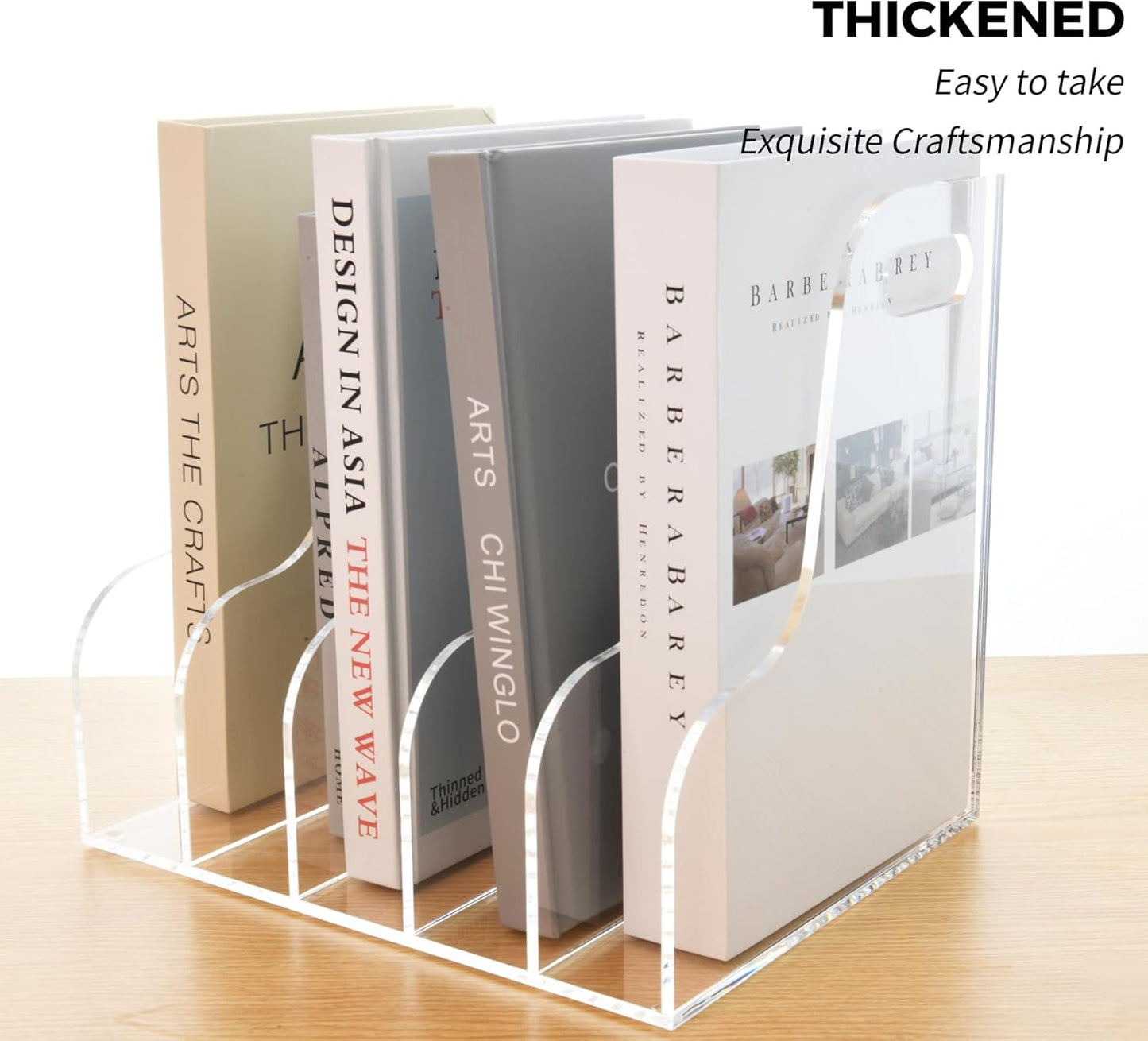Clear Acrylic Organizers - 5 Vertical Compartments Acrylic Folder Organizer & File Organizer, Desk Document Storage Bins for Magazines, Binders - Multipurpose Home Office Desk Organizer