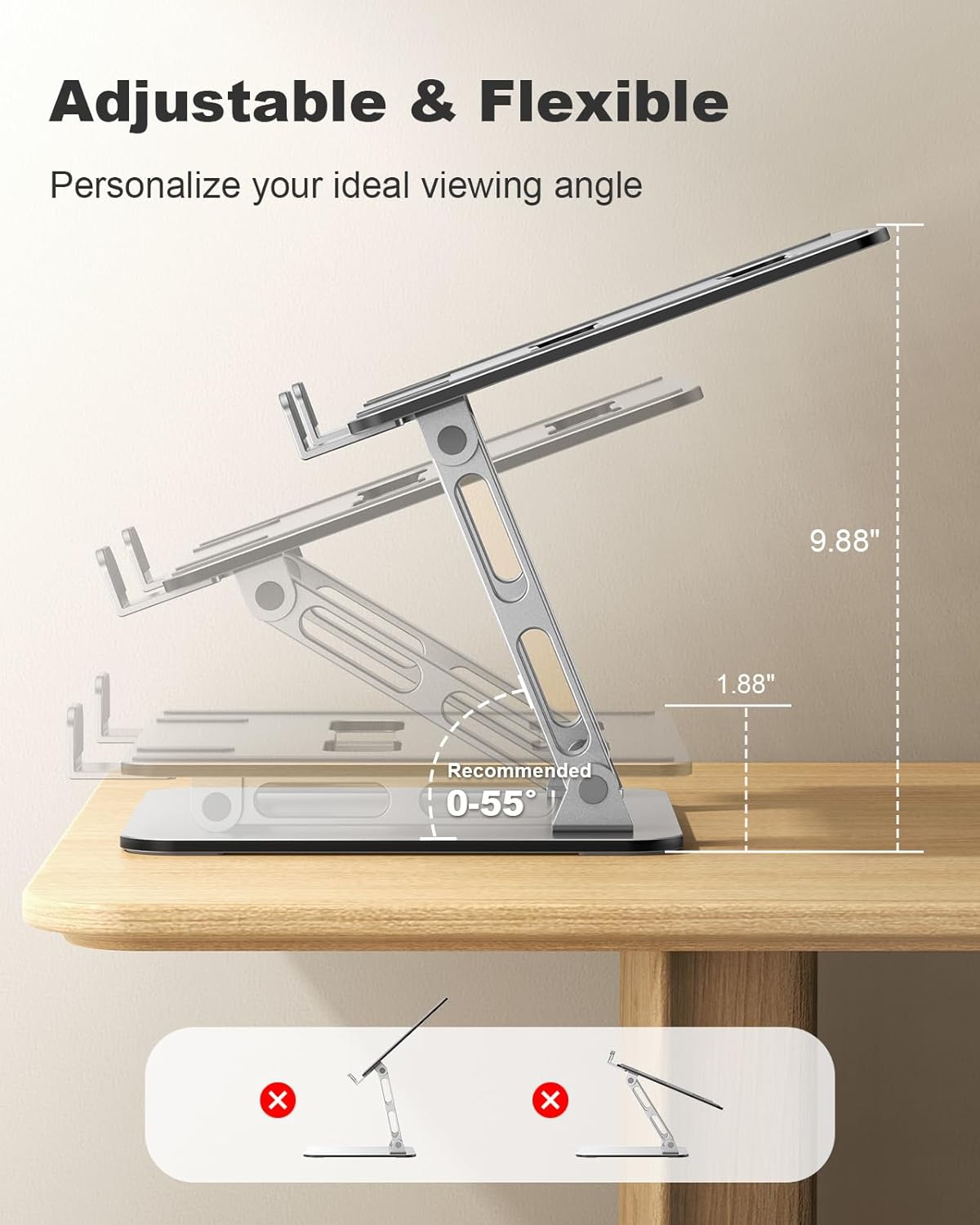 RIWUCT 360° Rotatable Laptop Stand for Desk Adjustable Height, Ergonomic Laptop Riser Holder with Dual-bar Support, Portable Computer Notebook Stand for MacBook Air Pro, Dell XPS, HP (10-16")
