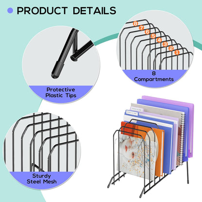Gawerk Incline Metal Desk Magazine Folder Holder, Sorter Desk File Organizer with 8-Section Vertical Compartments Rack File Organizer for Office, Home, School