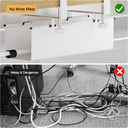 Under Desk Cable Management Tray 27.2" - No Drill Computer Wire Organizer Cable Tray, Cord Hider Clamp Mount with 16X Cable Ties PC Cables Management Cord Holder for Office/Home (Upgrade Fabric,White)
