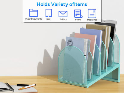 gianotter Desktop File Organizer, Desk Organizer with 5 Compartments, Paper Organizer for Desk, Workspace Organizers for Office Supplies (Black, Upright Style)