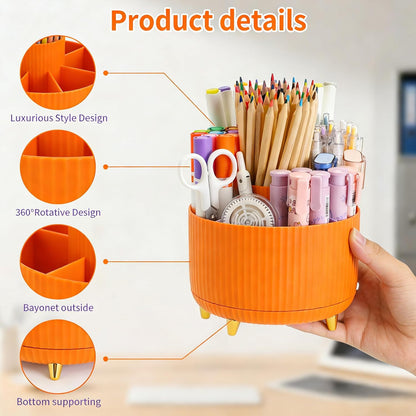 Camelmother Pen Holder For Desk With 5 Slots 360°Rotating Pencil Holder Makeup Organiezr Teacher Supplies Office decor (purple)