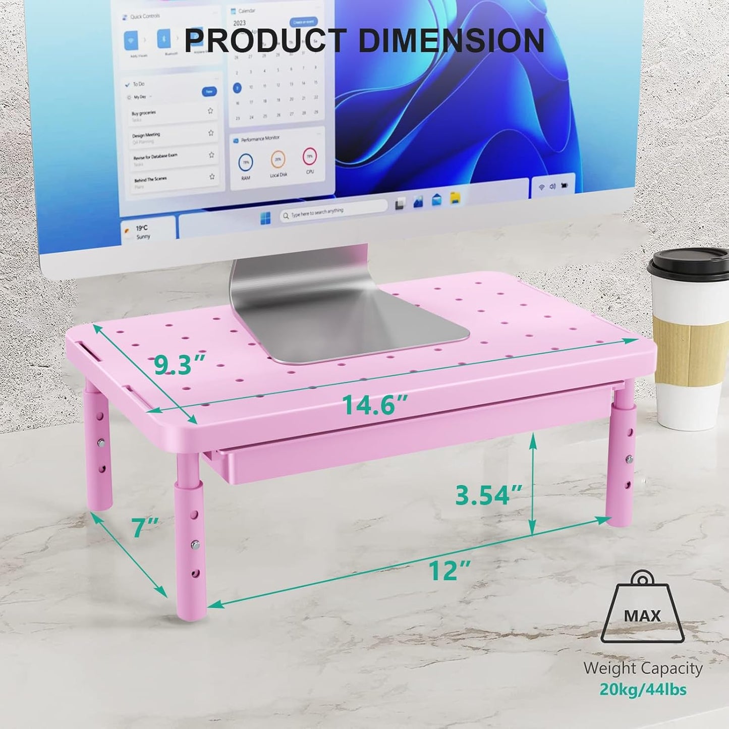 WALI Computer Monitor Stand with Storage, Desk Monitor Riser 3 Height Adjustable, Laptop Riser with Airflow Vents, Desk Organizer for Computer, Laptop, Printer (PTT002-B), 1 Pack, Black