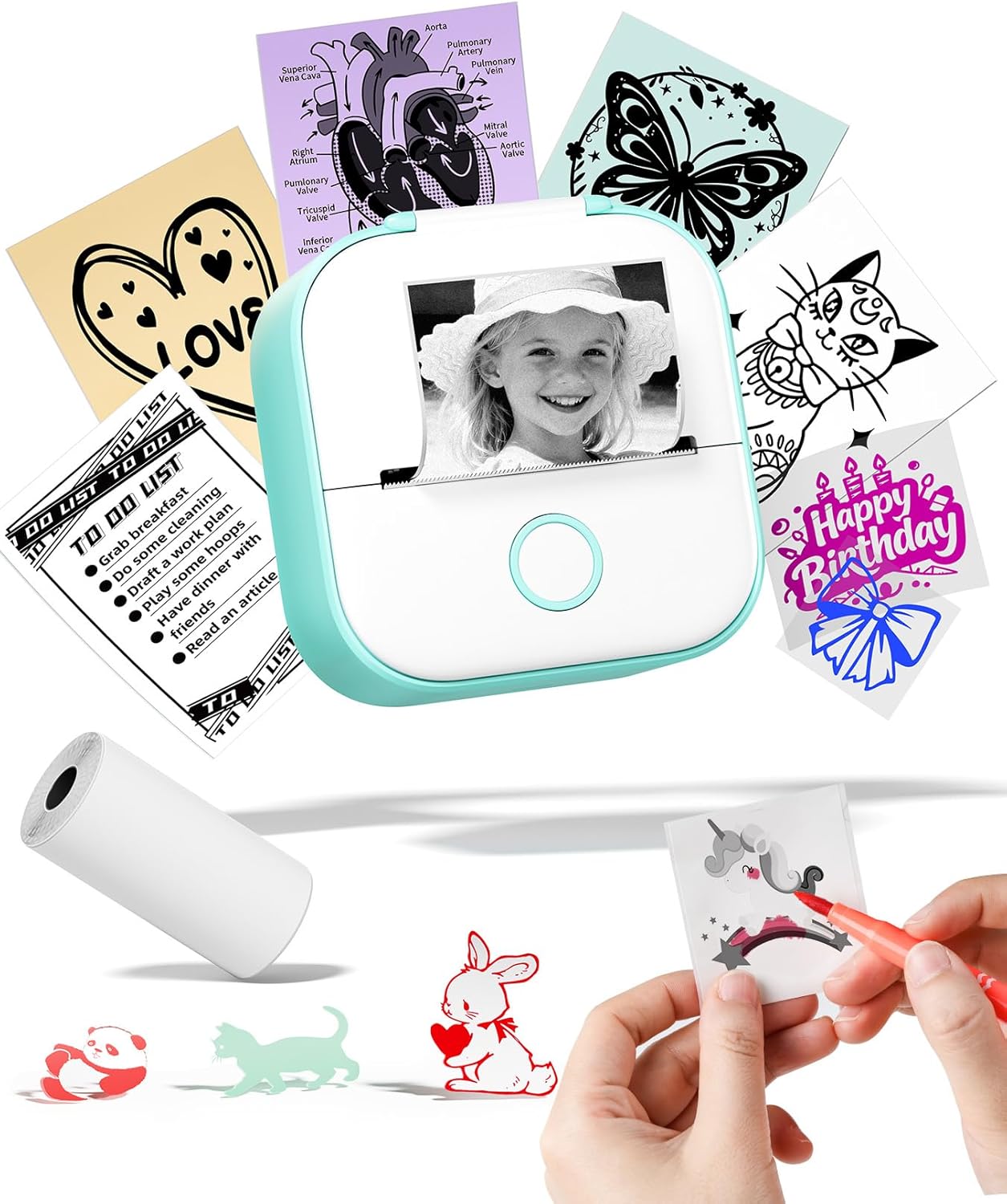 Memoking Sticker Maker - T02 Mini Sticker Printer Wireless Inkless Label Maker Portable Thermal Printer for Student Birthday Gift, Impresora Portátil for Note, DIY, Compatible with iOS & Android, Pink
